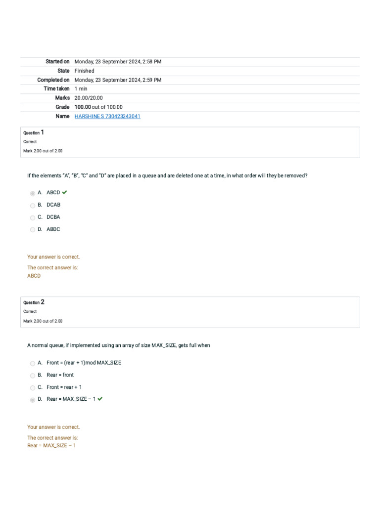 Queue - MCQ - Attempt Review | PDF | Queue (Abstract Data Type ...