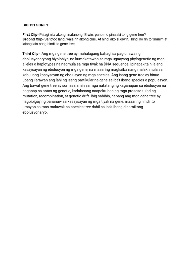 Bio 191 Script | PDF