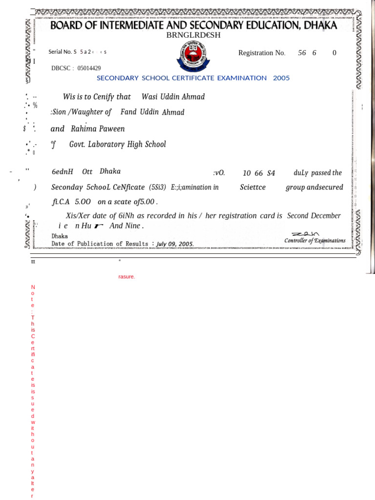 Secondary School Certificate 2005 | PDF