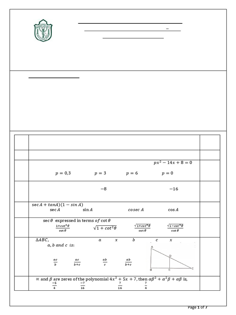 Class X Mathematics Pre-Board Exam 2023 | PDF | Circle | Area