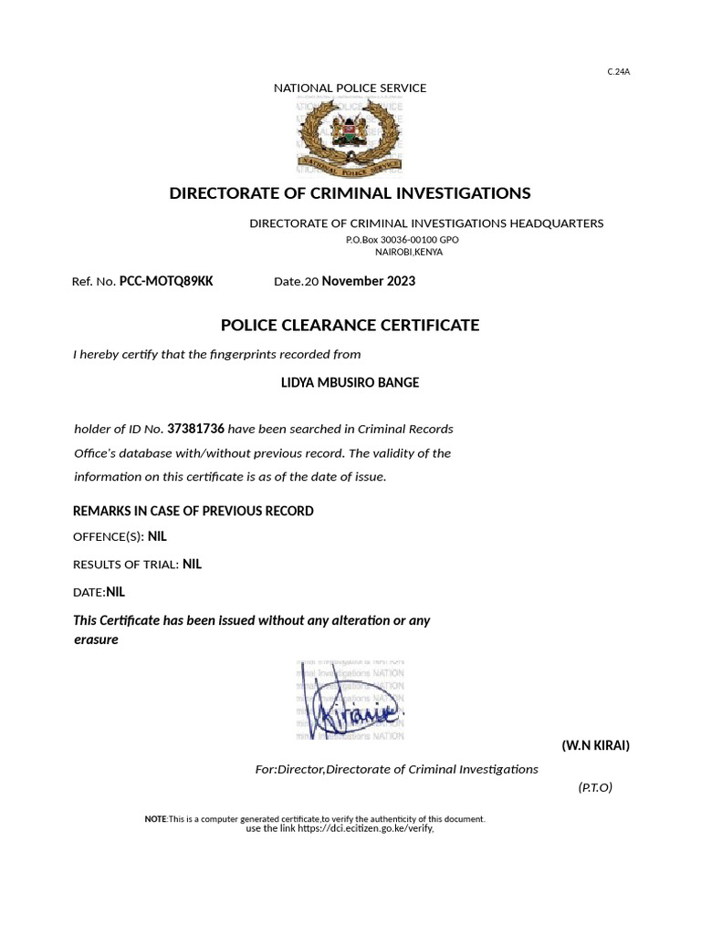 Police Clearance Certificate | PDF