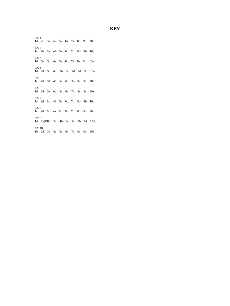 Answer Key for Multiple Choice Exams | PDF