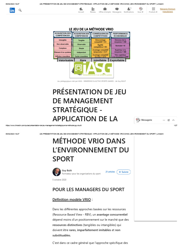 Application de la méthode VRIO en sport | PDF | Gestion stratégique ...