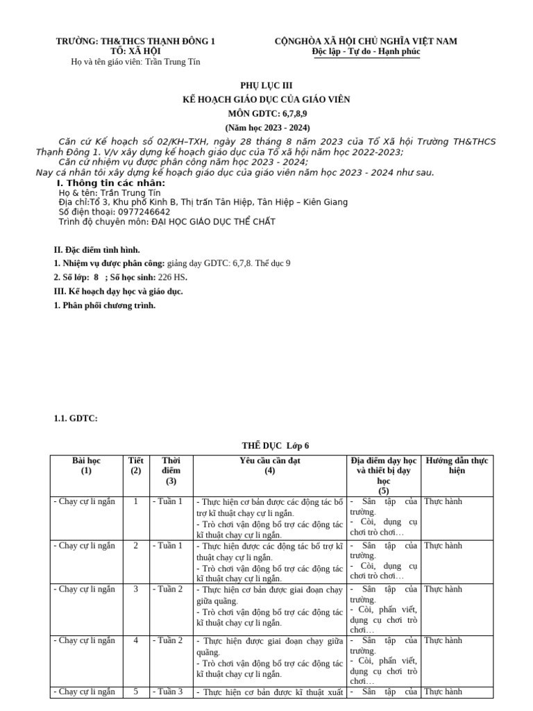 Phu Luc III - 2023-2024 Tín | PDF