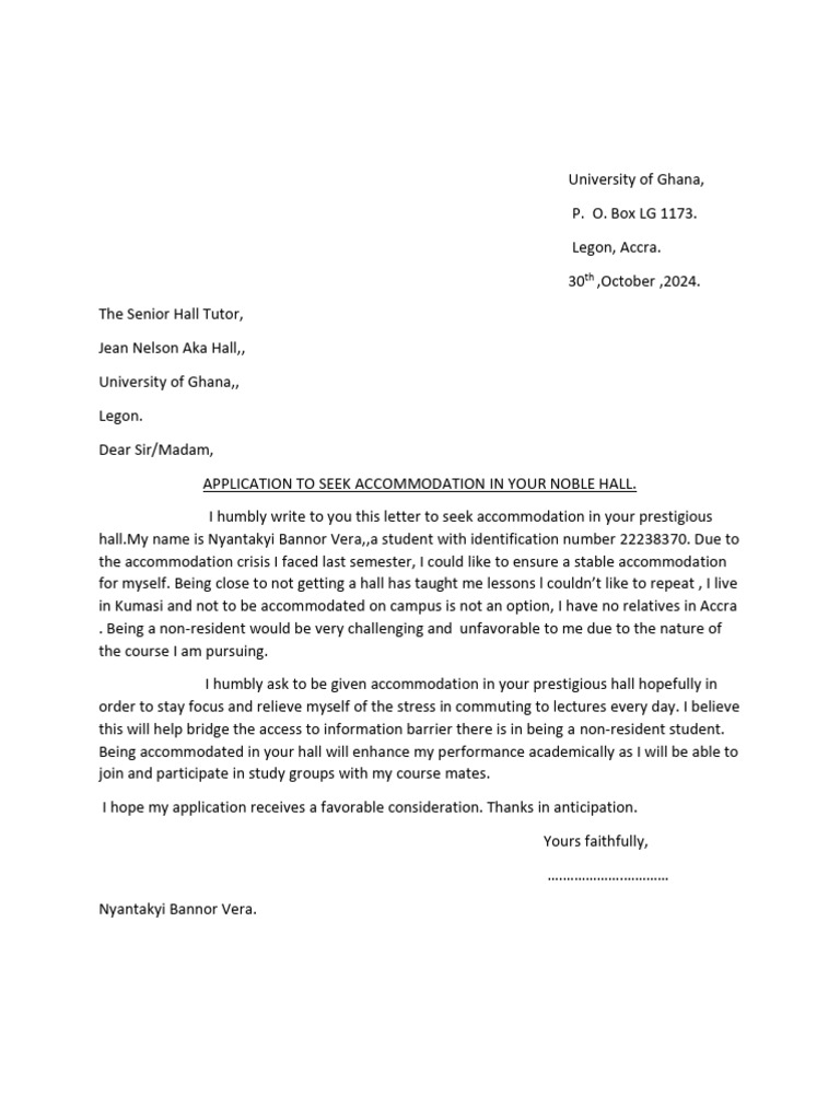 Application for Hall Accommodation | PDF