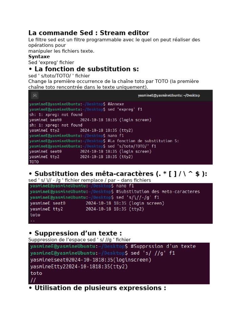 Commandes Sed pour la manipulation texte | PDF | Programmation ...