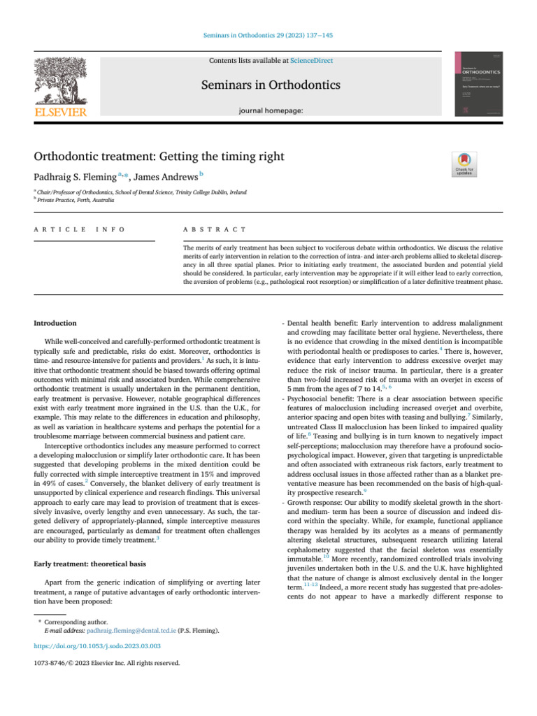 Early Orthodontic Treatment Insights | PDF | Orthodontics | Dentistry ...