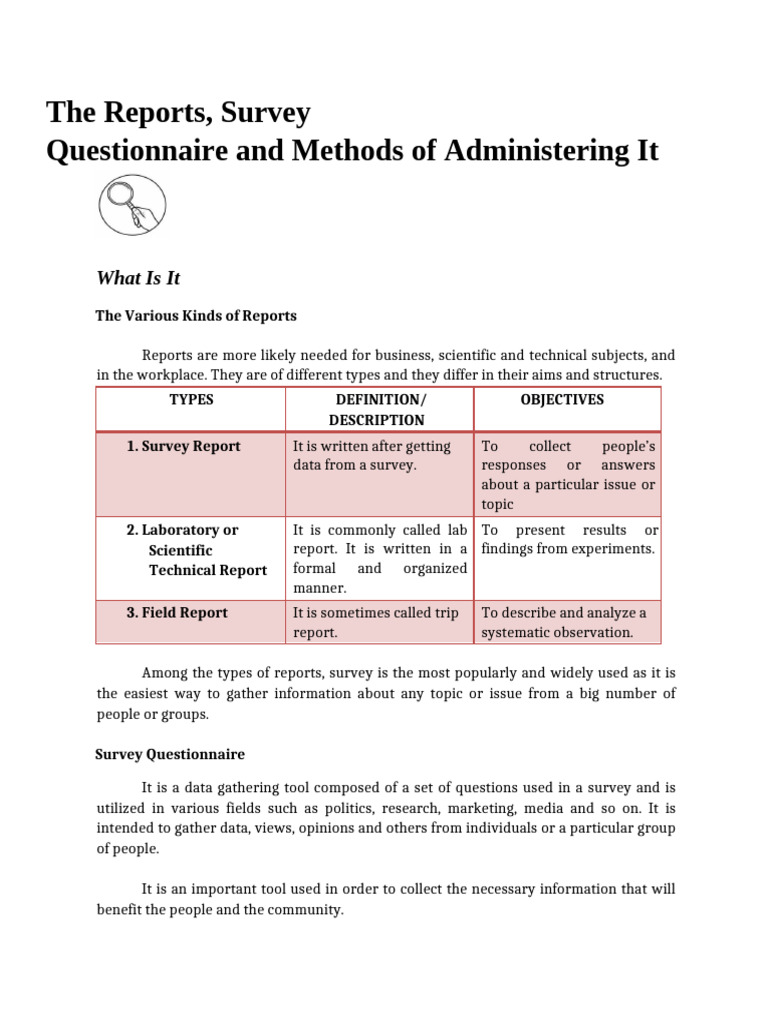 The Reports, Survey | PDF | Survey Methodology | Questionnaire