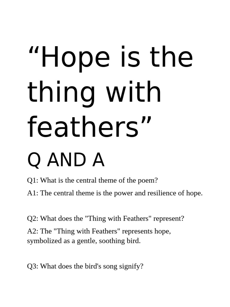 Hope Is The Thing With Feathers Qand A | PDF | Psychological Resilience, image size:768x1024