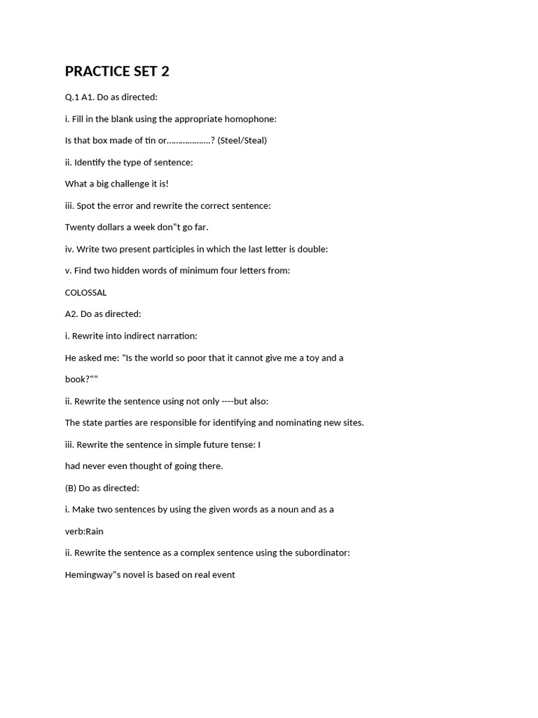 Practice Set 2: Language Exercises | PDF