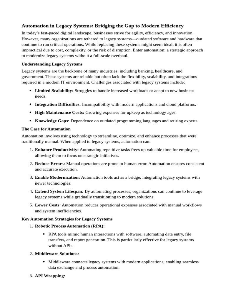 Automating Legacy Systems for Modern Efficiency | PDF | Automation ...