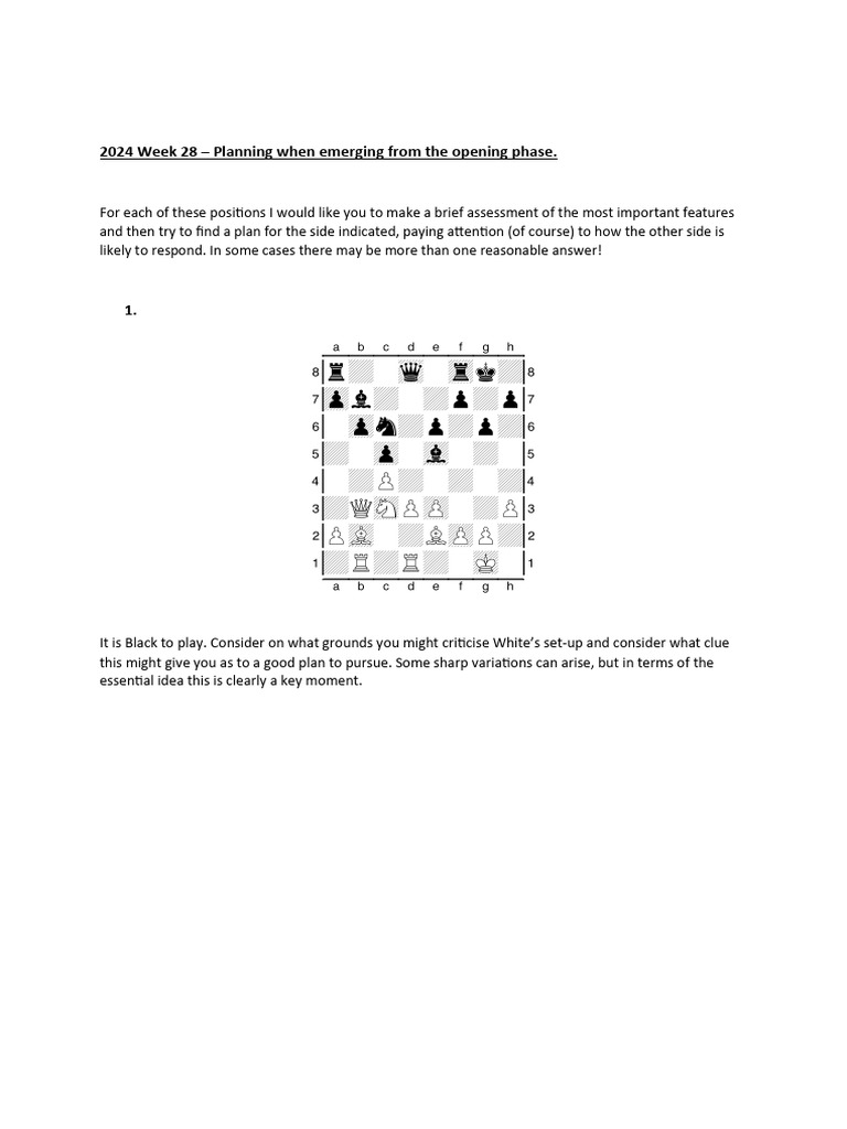 Chess Strategy: Week 28 Plans Analysis | PDF