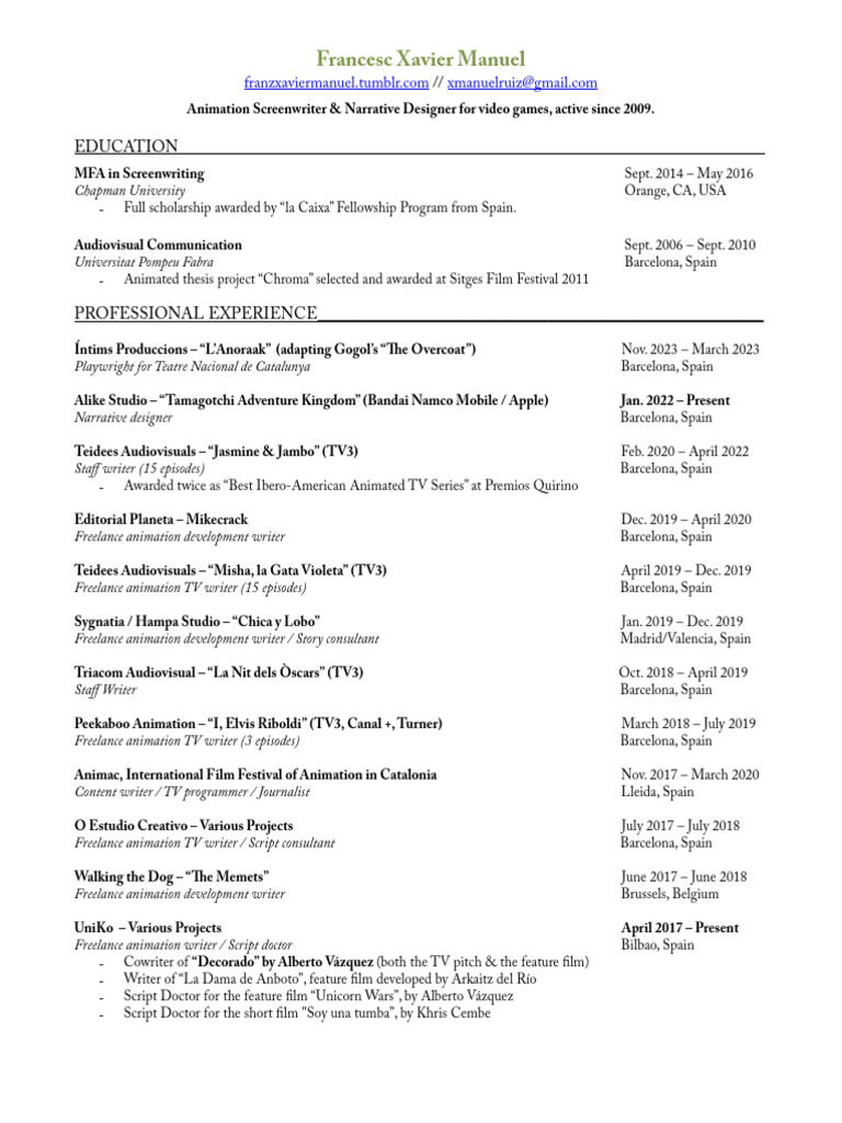 Francesc Xavier Manuel Ruiz Resume 2024 PDF
