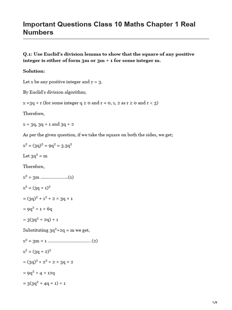 Class 10 Maths Chapter 1 Key Questions | PDF | Theoretical Computer ...