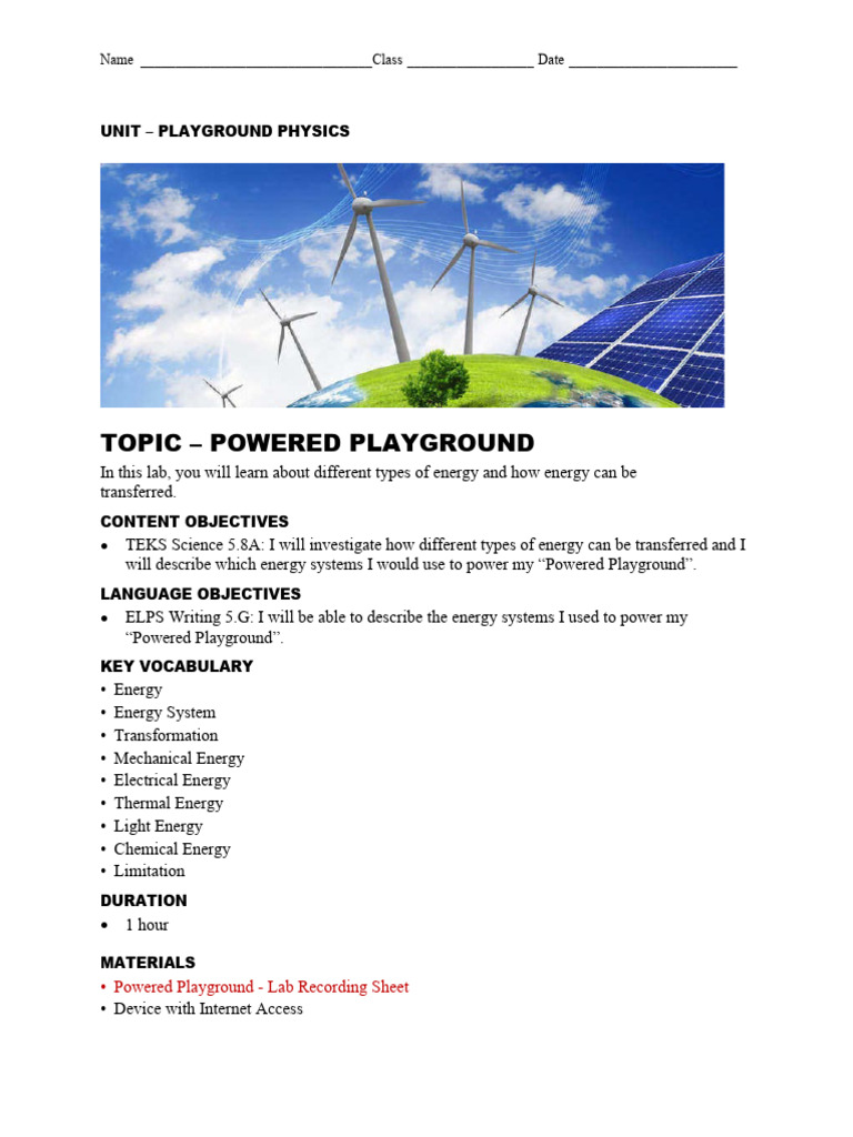 2.2B Lab Instructions - Powered Playground - Physics | PDF | Sun