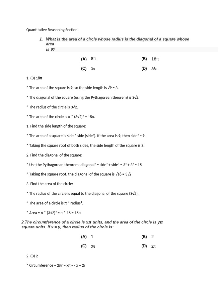Primary 4 Quantitative Reasoning Solutions | PDF | Area | Circle