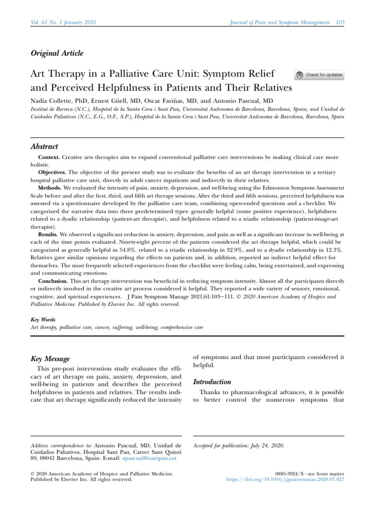 Art Therapy Paliative Care | PDF | Art Therapy | Palliative Care