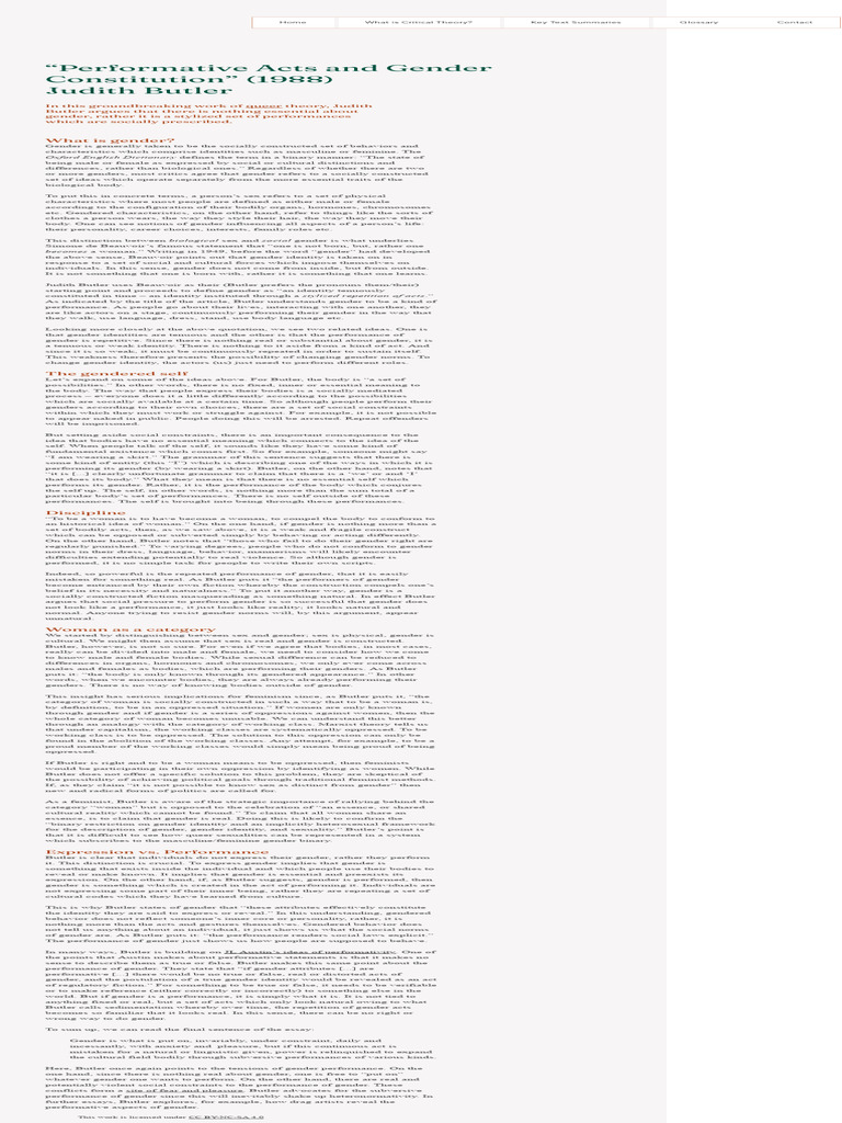Performative acts and gender constituion by judith butler full text