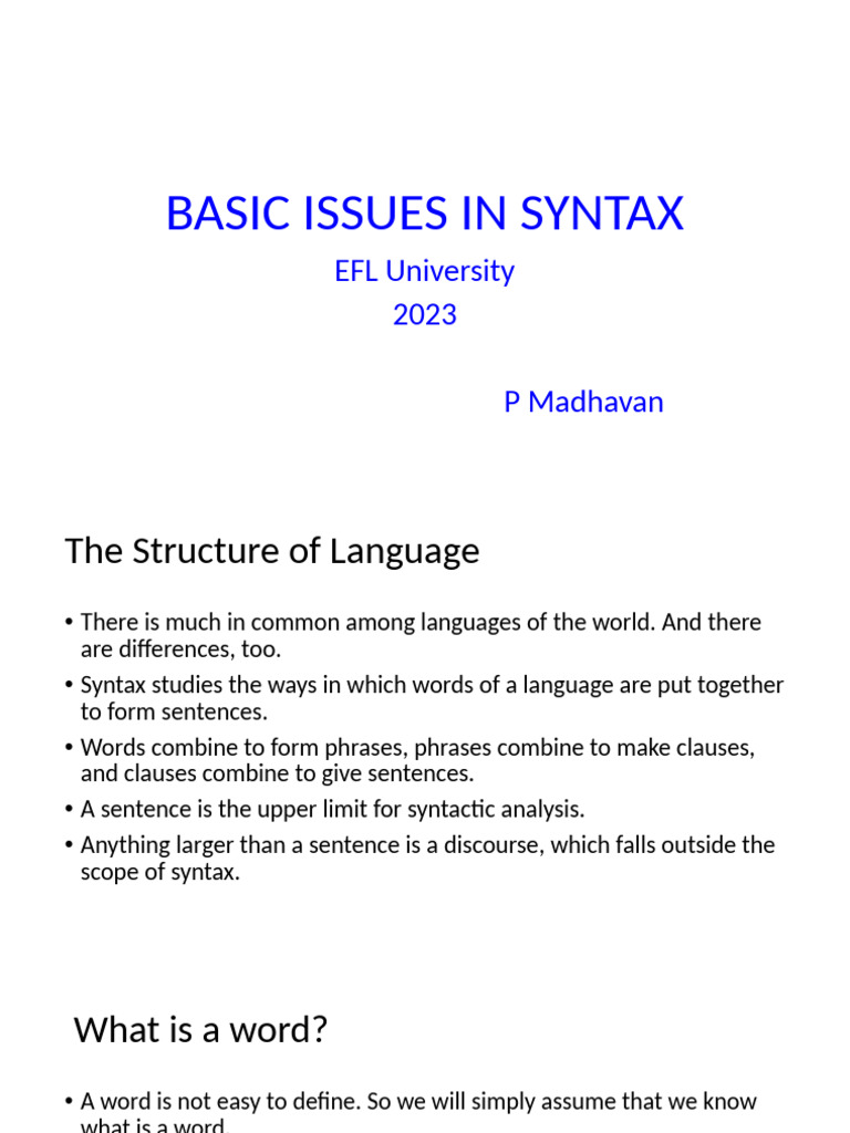 Basic Issues in syntax | PDF | Phrase | Clause