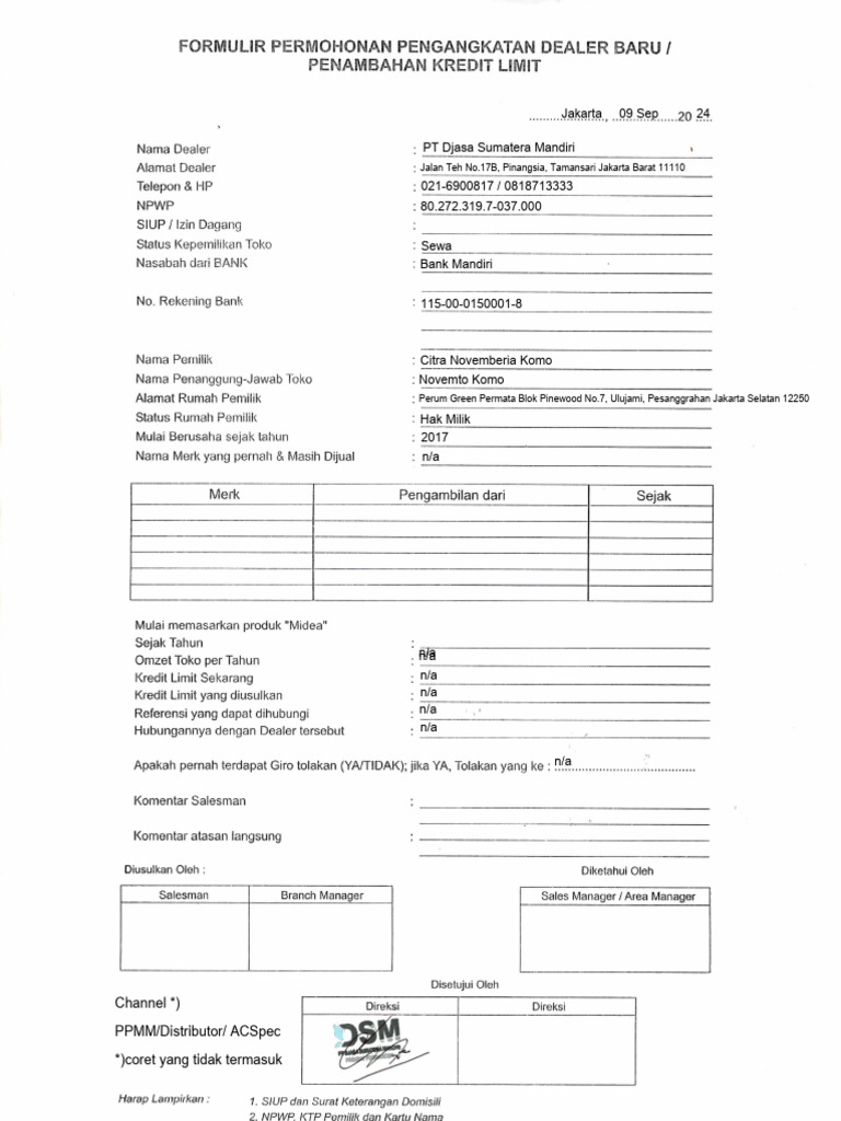 01. Form Register New Customer_signed | PDF