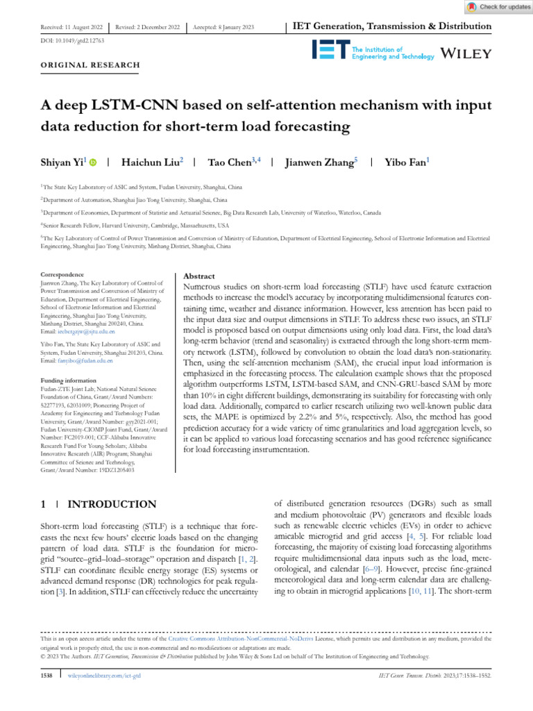 IET Generation Trans Dist - 2023 - Yi - A Deep LSTM CNN Based On Self ...
