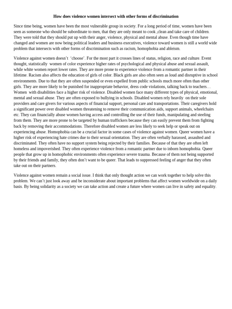 How Does Violence Women Intersect With Other Forms of Discrimination ...