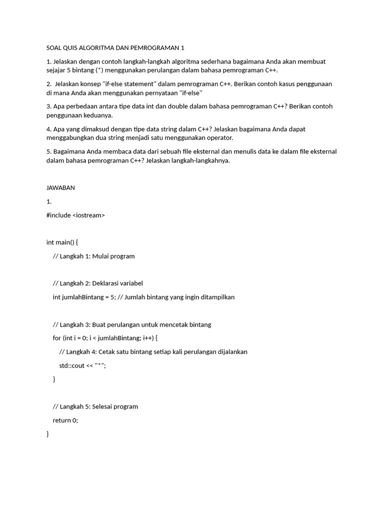 Soal dan Jawaban Pemrograman C++ | PDF