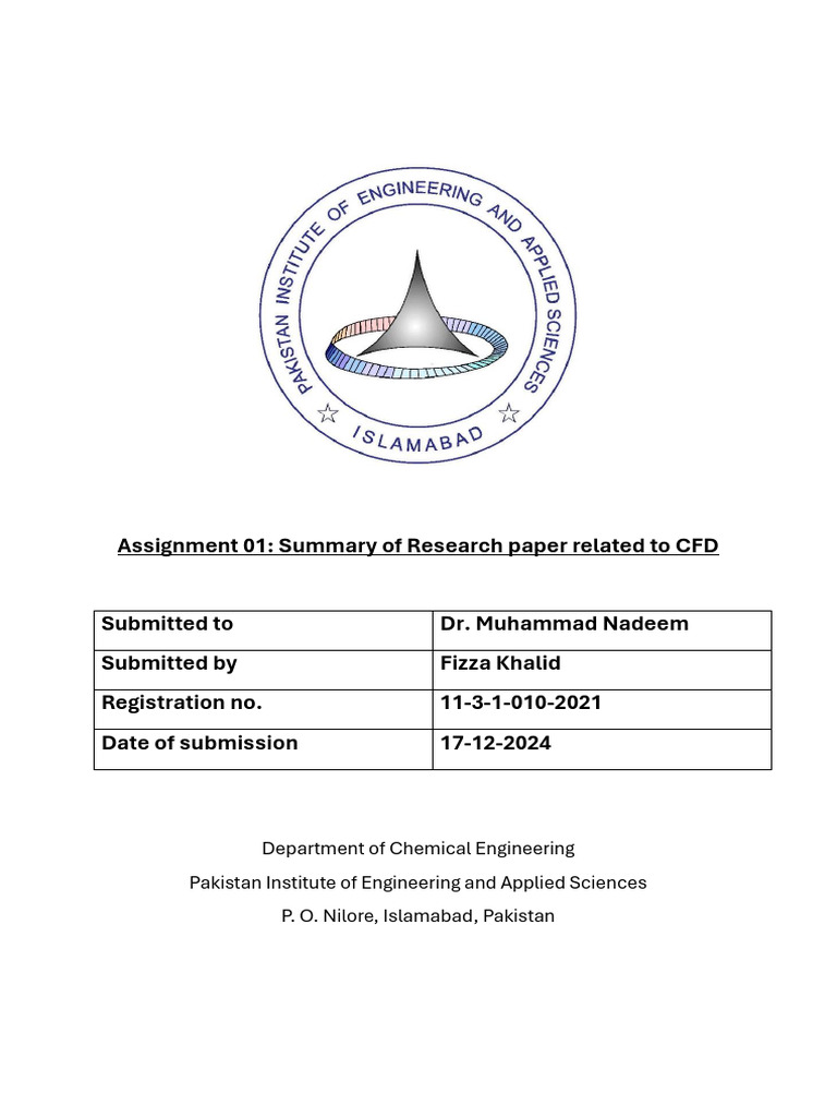 Fizza Khalid CFD Assignment 01 | PDF | Fluid Dynamics | Computational ...
