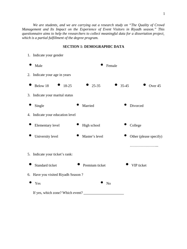 Questionnaire Numbered Items | PDF