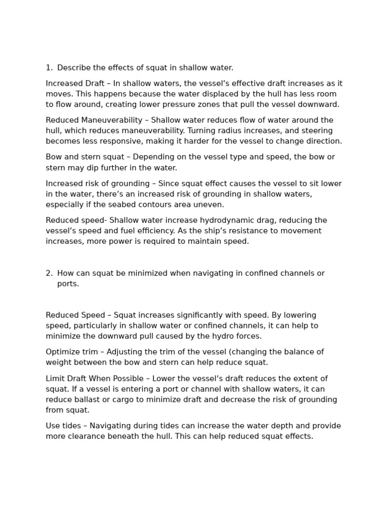 Effects of Squat in Shallow Water | PDF | Ships | Hull (Watercraft)