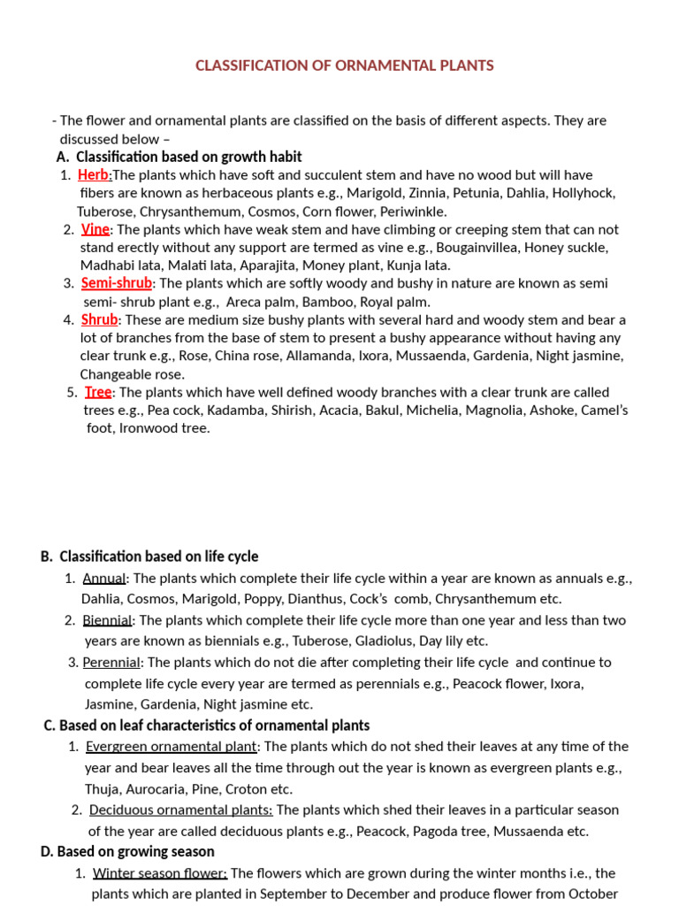Classificaton of Ornamental Plants | PDF | Shrub | Arecaceae