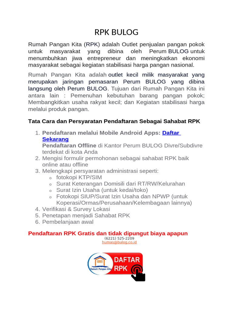 Pendaftaran Agen RPK BULOG Online | PDF
