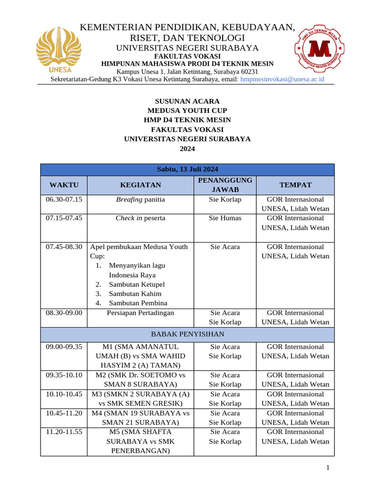 Susunan Acara Medusa Youth Cup 2024 | PDF