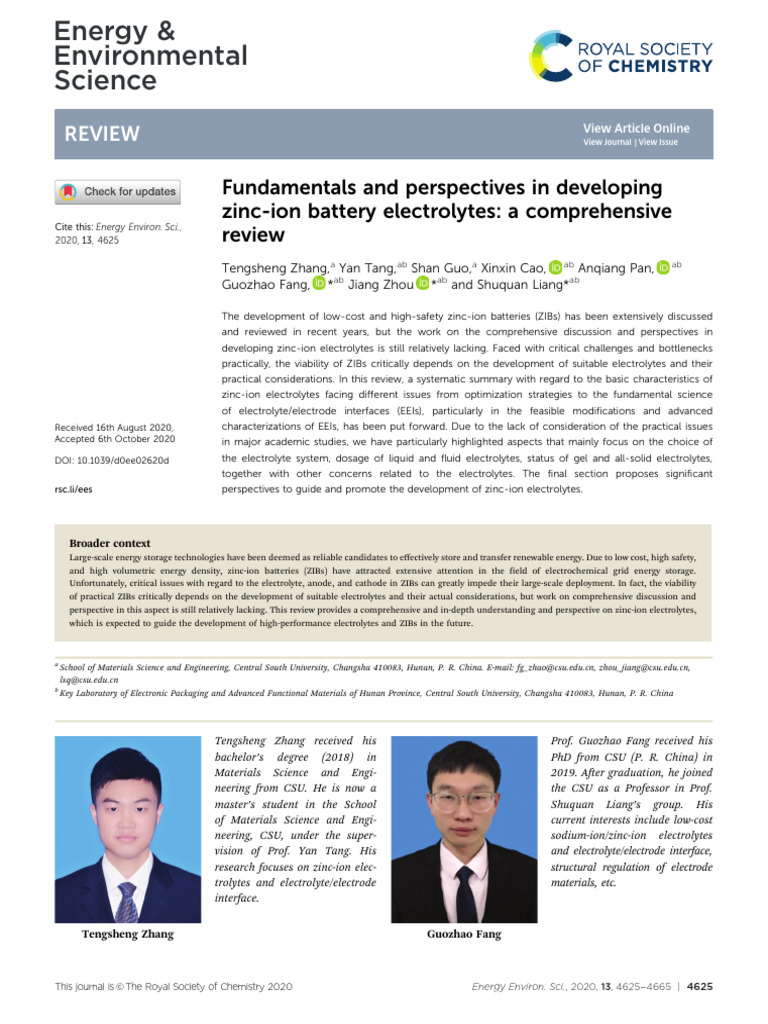 Zinc battery electrolytes fundamentals and perspective | PDF ...