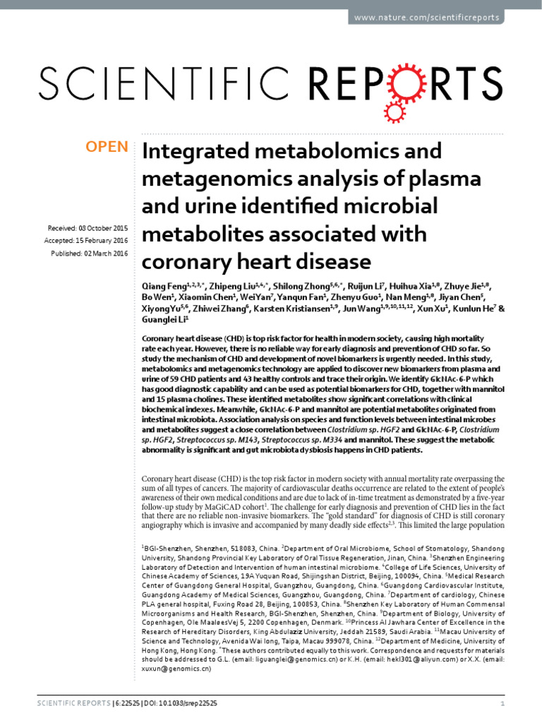 Microbial Metabolites in Coronary Heart Disease | PDF | Metabolomics ...