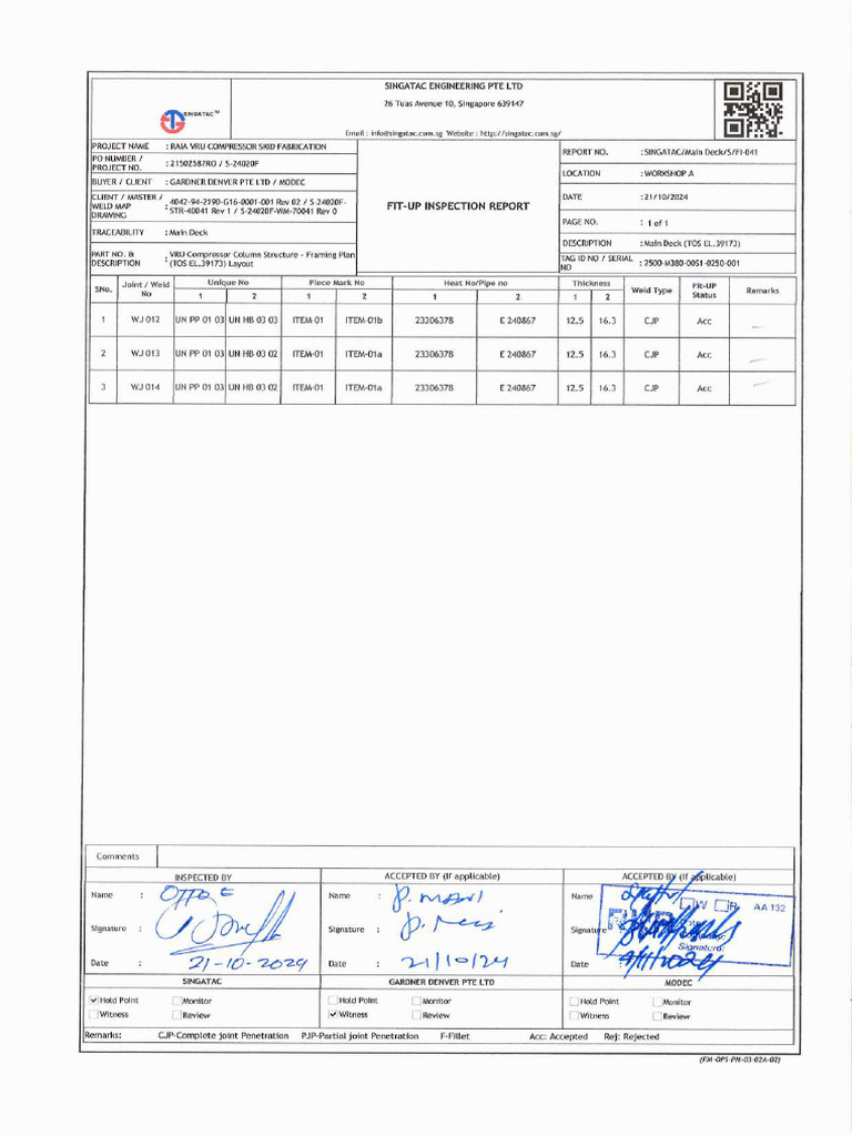ATT008 Column Fit Up Inspection Report - Compressed | PDF
