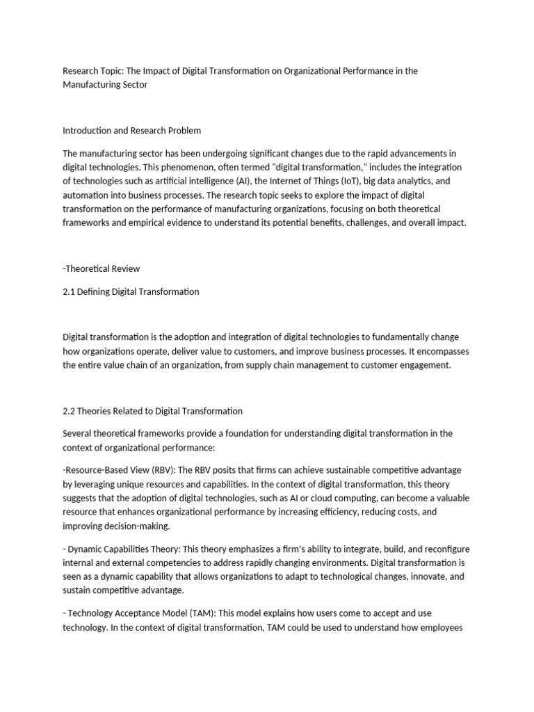 Digital Transformation in Manufacturing Impact | PDF | Innovation ...