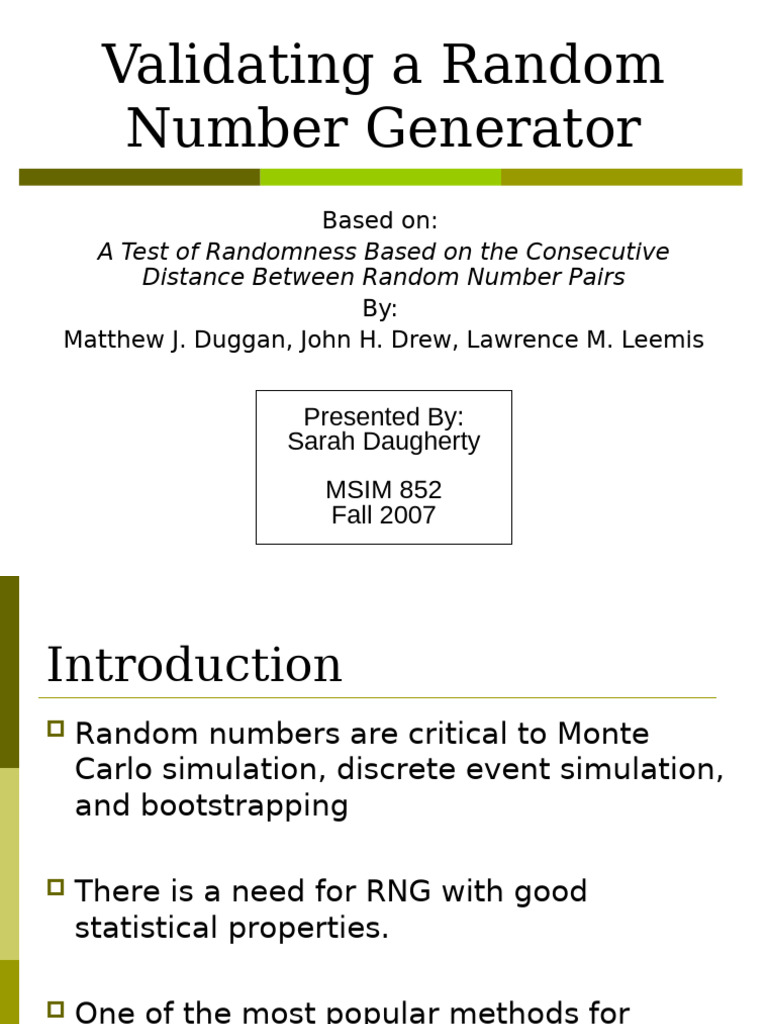 Daugherty - Presentation - Validating A Random Number Generator | PDF ...