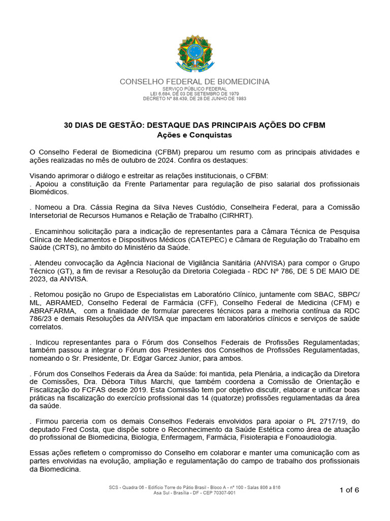 Destaques das Ações do CFBM em Outubro | PDF | Conselho de Segurança ...