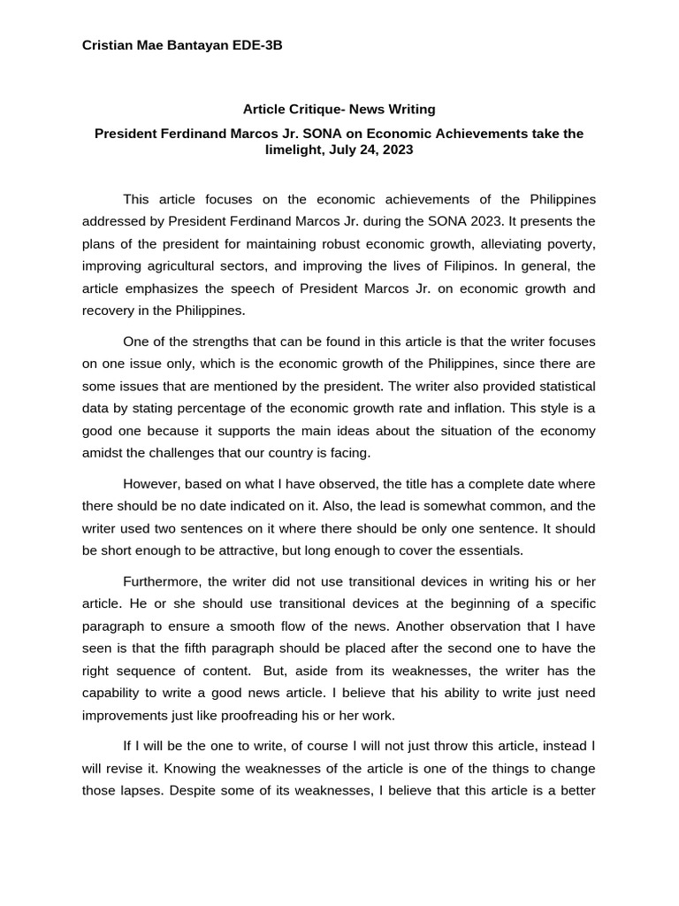 Article Critique Pdf Economic Growth Philippines