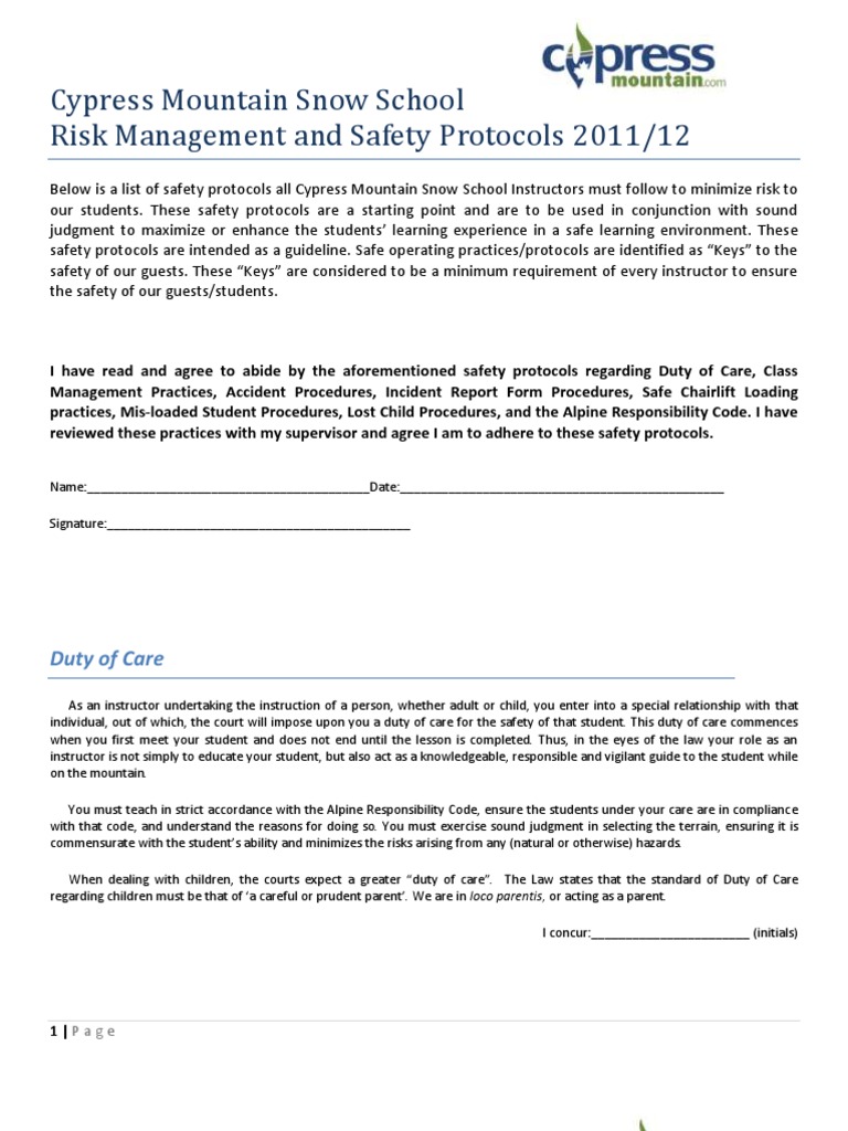 Safety and Risk Management Protocols No Watermark 11.12 | PDF | Duty Of ...