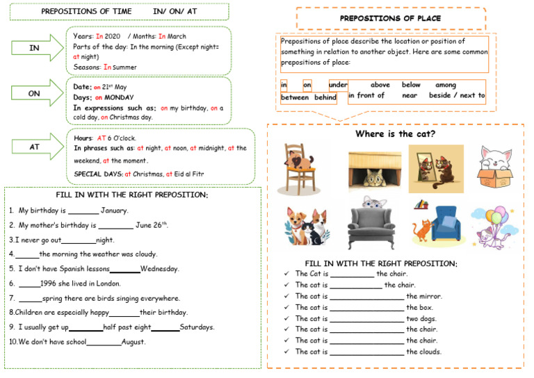 Prepositions of Time and Place 2V | PDF