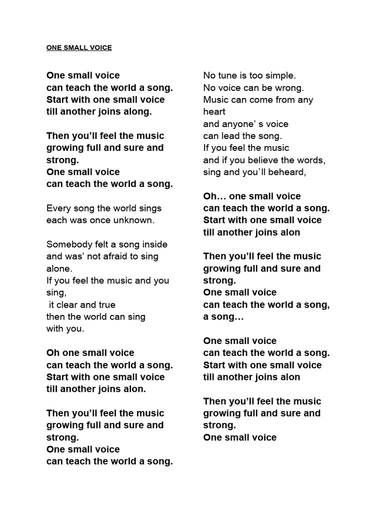 One Small Voice: Inspire Through Song | PDF