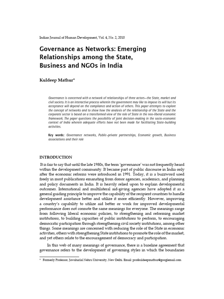 Governance As Networks - State Business-Kuldeep Mathur | PDF | Public ...