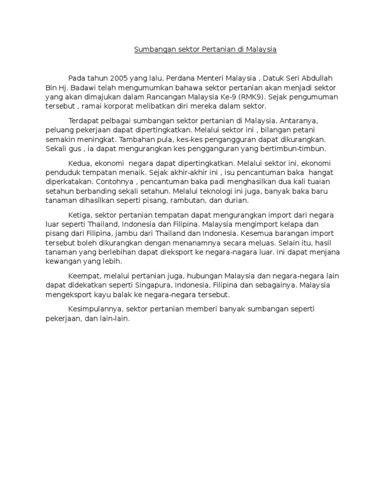 Sumbangan Sektor Pertanian Di Malaysia  PDF
