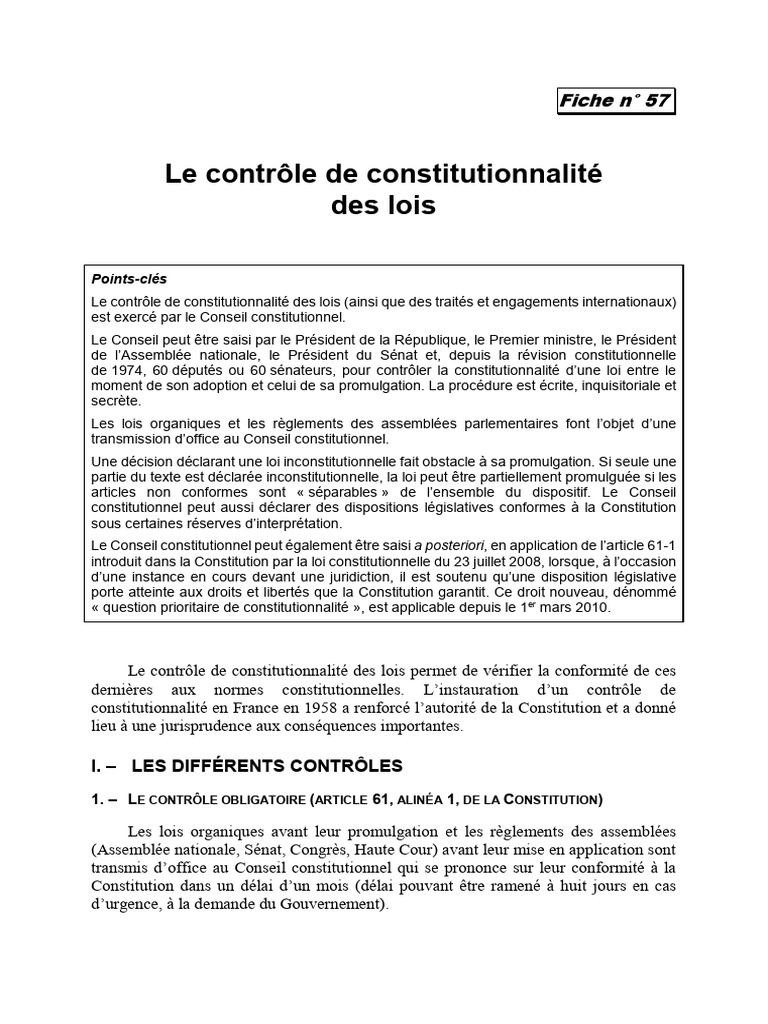 Contrôle de constitutionnalité des lois | PDF | Loi | Constitution