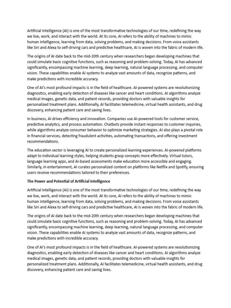 Transformative Impact of Artificial Intelligence | PDF | Artificial ...