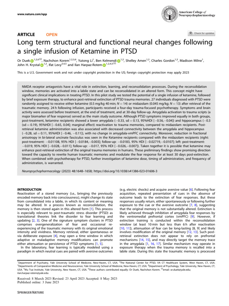 Long Term Structural and Functional Neural Changes Following A Single ...