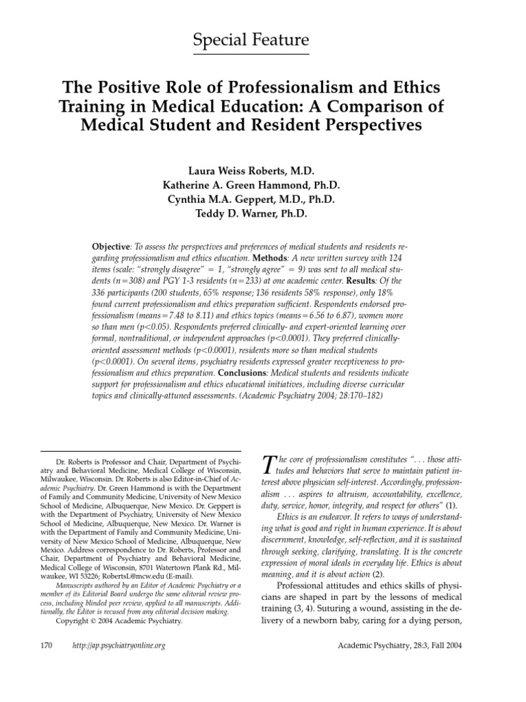 The Positive Role of Professionalism and Ethics | PDF | Medical School ...