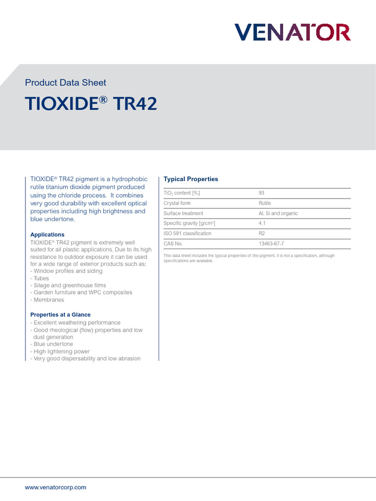 TIOXIDE TR42 Data Sheet | PDF | Titanium Dioxide